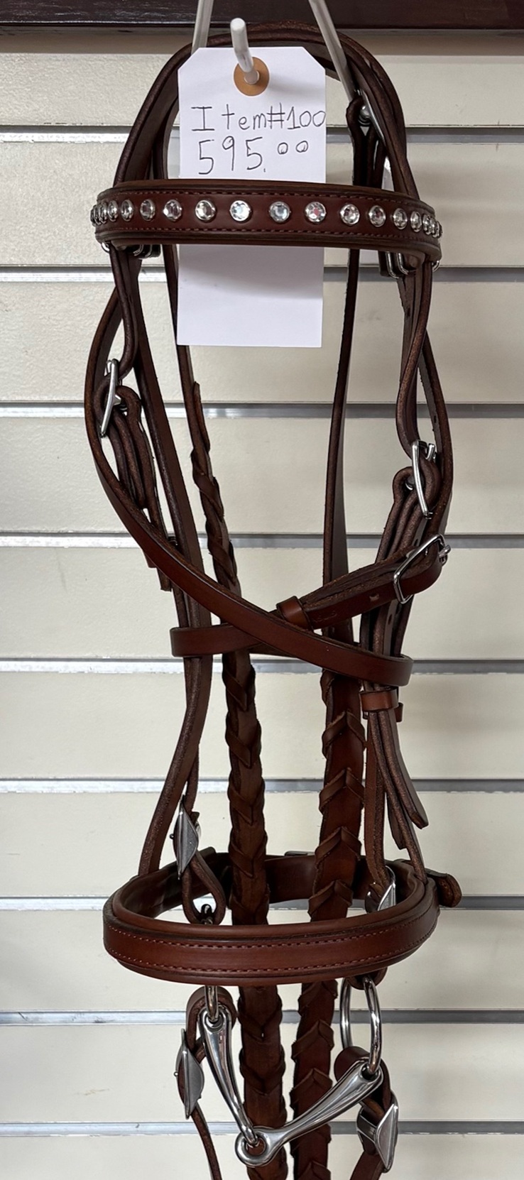 #100-SB Brown Bridle with White Rhinestone and Silver Bit